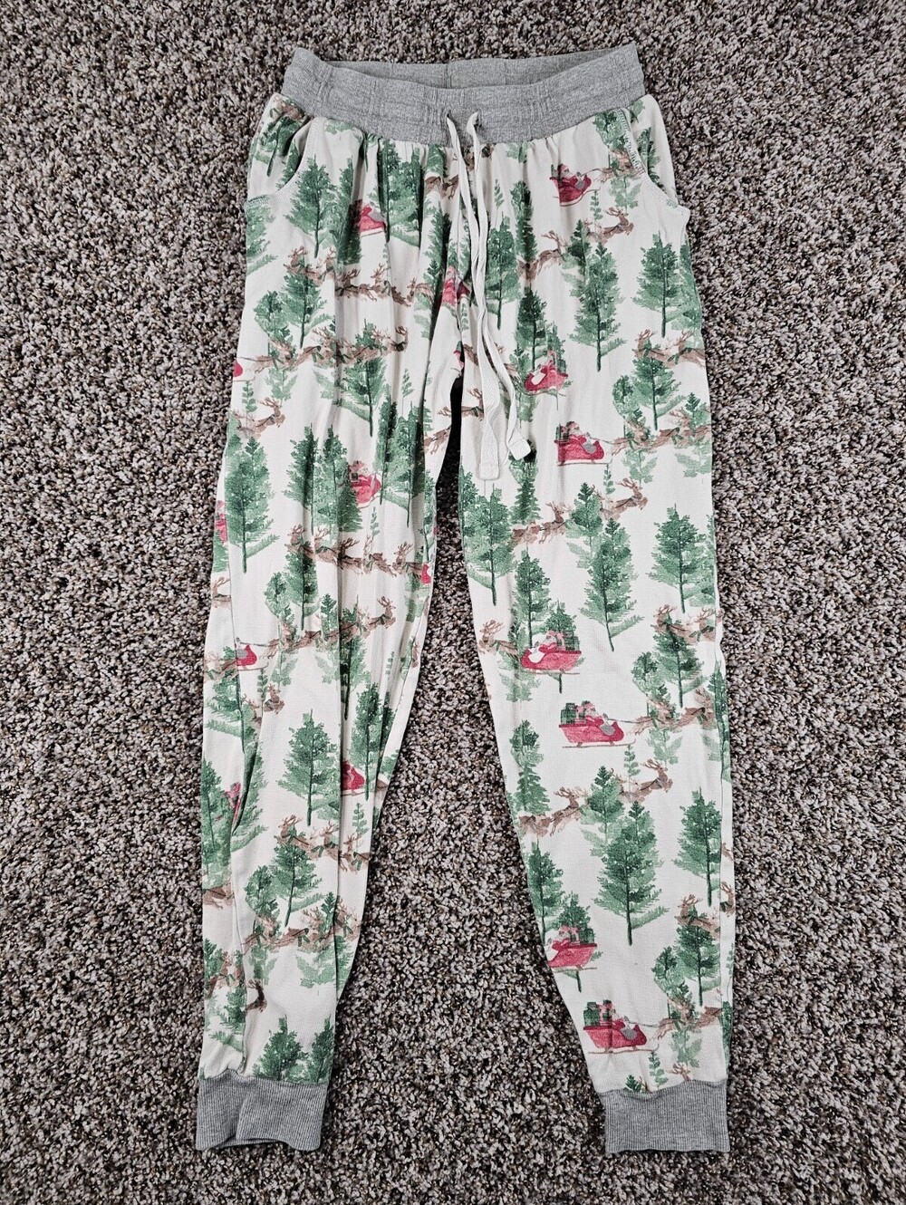 Burts Bees Baby mens Sz S Jogger Pajama Pants Christmas Santa Sleigh